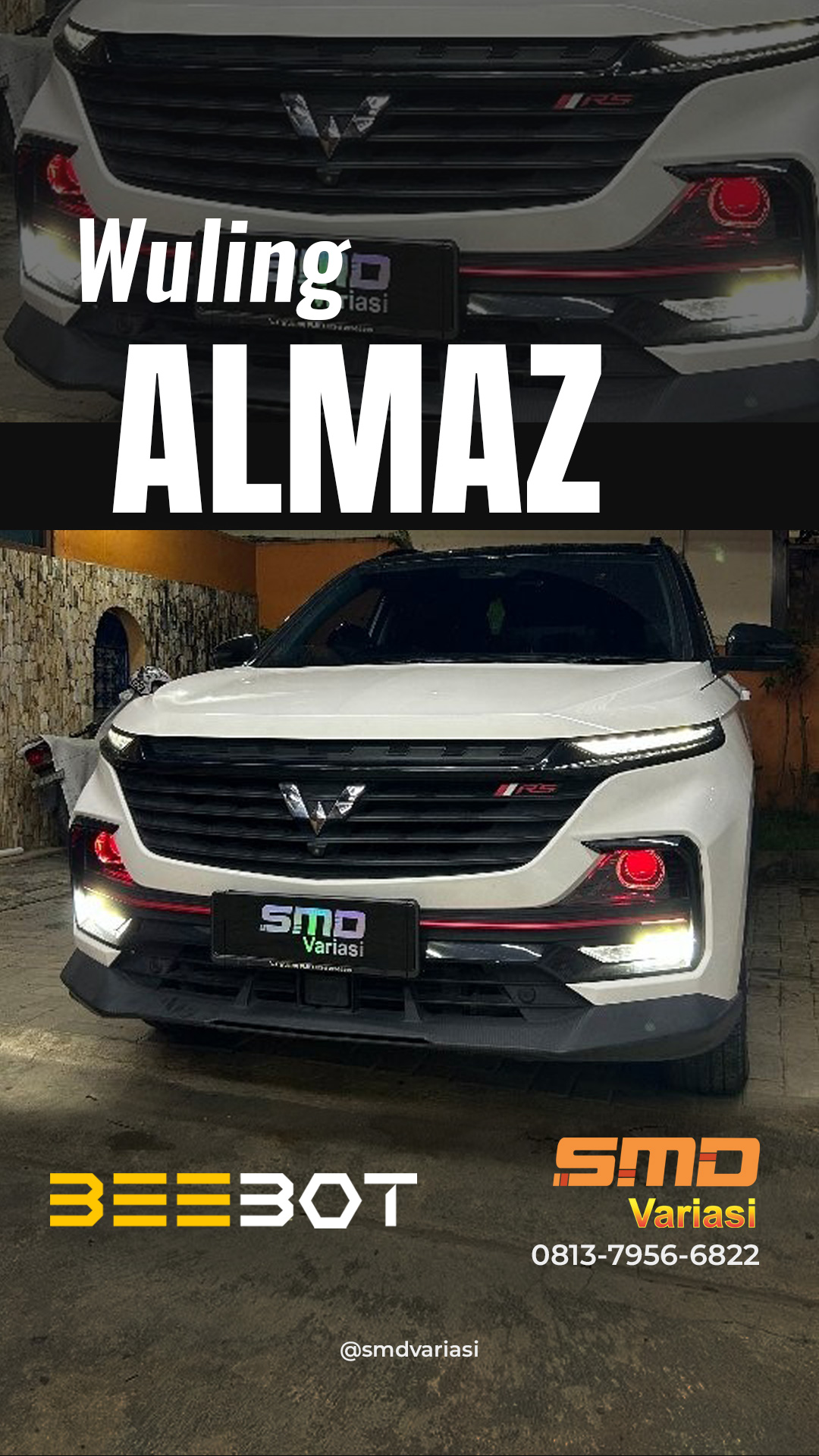 Modifikasi lampu mobil Wuling Almaz menggunakan Beebot projector di Lampung