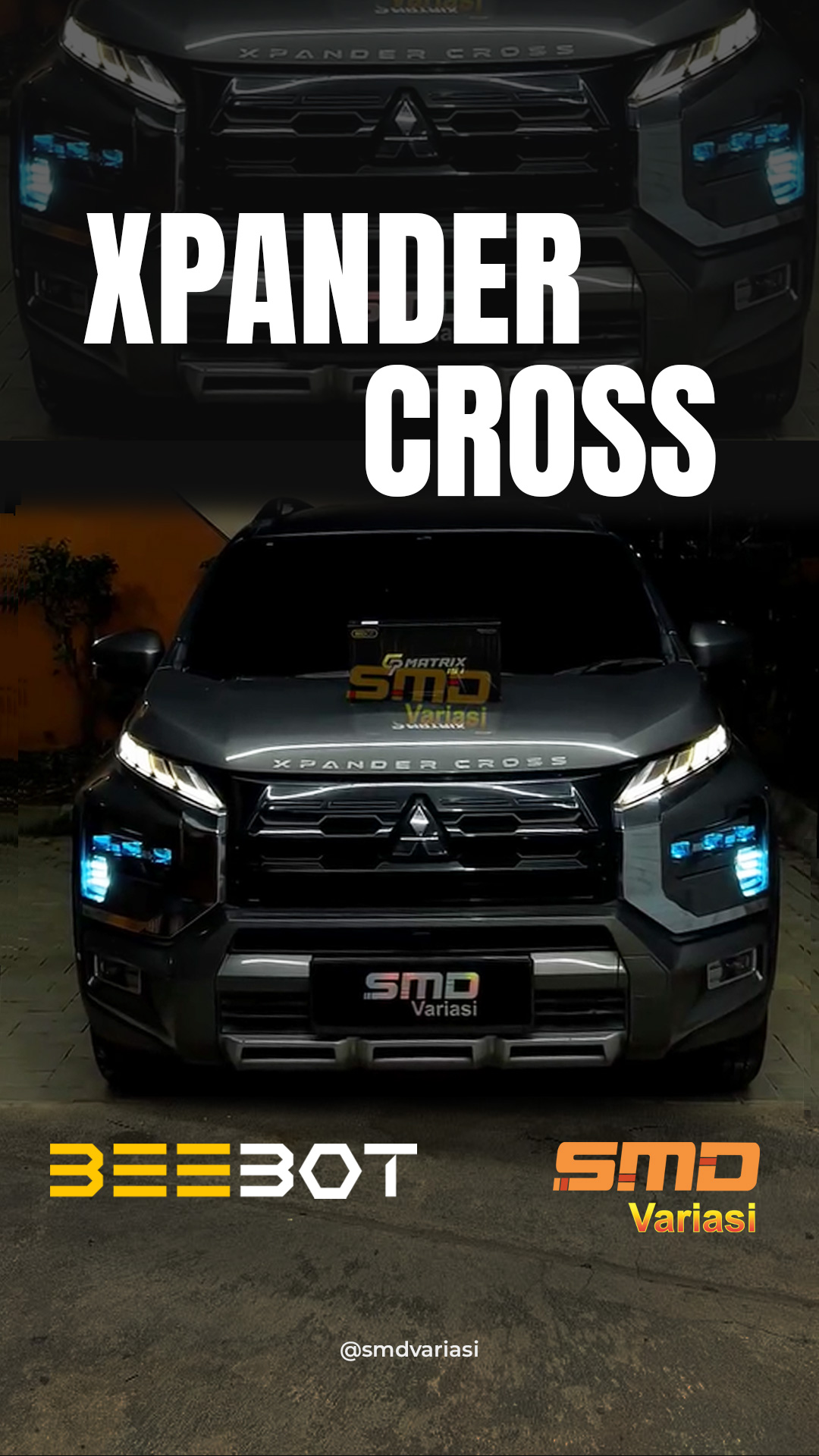 Pemasangan lampu projector Beebot pada mobil Xpander Cross dengan hasil rapi dan presisi